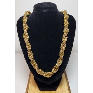 Gold‎ Beaded Necklace Braided Statement Costume Jewelry